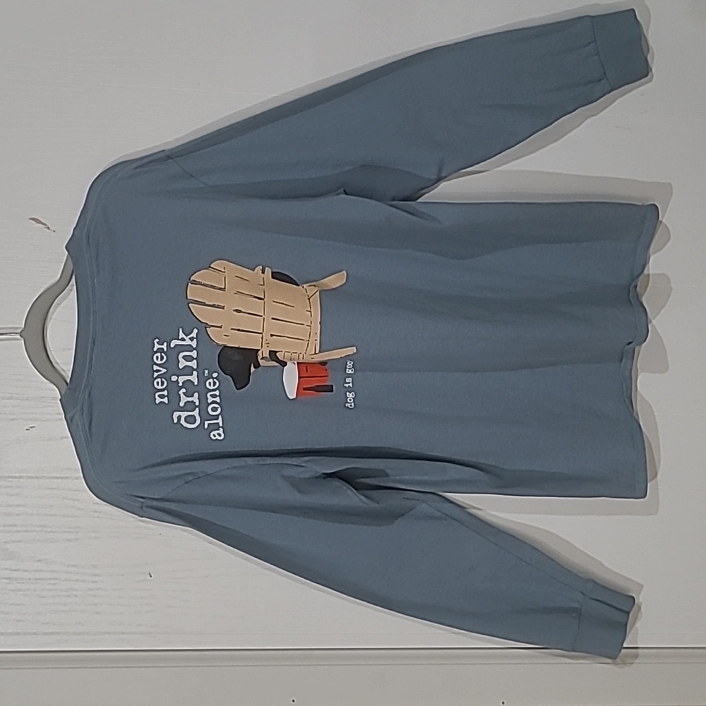 Dog Is Good Mens L/S Blue Black Lab Beer Graphic Tee T-shirt Size Large - Picture 5 of 7